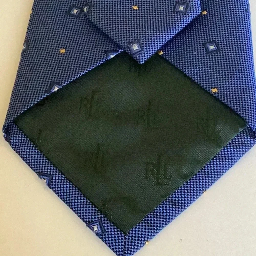 Land’ End Gold & Navy 100% Silk Handsewn Tie - Picture 4 of 7